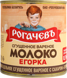 Молоко сгущенное РОГАЧЕВЪ Егорка, цельное с сахаром вареное 8,5%, без змж, 360г, детальное фото