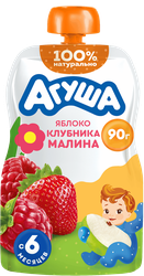 Пюре фруктово-ягодное детское АГУША Яблоко, клубника, малина, с 6 месяцев, 90г, вид