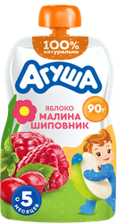 Пюре фруктово-ягодное детское АГУША Яблоко, малина, шиповник, с 5  месяцев, 90г, детальное фото
