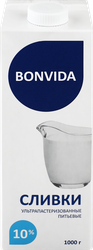 Изображение товара Сливки ультрапастеризованные BONVIDA 10%, без змж, 1000г