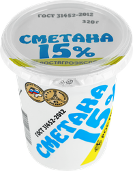 Сметана РОСТАГРОЭКСПОРТ 15%, без змж, 320г, картинка