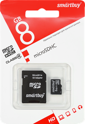 Карта памяти SMARTBUY micro SDHC 8GB Сlass 4, с адаптером SD, фотография