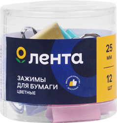 Набор зажимов ЛЕНТА 25мм, цветные, 12шт, вид