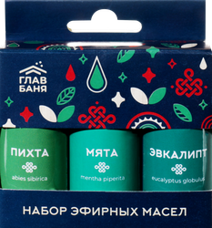 Набор эфирных косметических масел ГЛАВБАНЯ Пихта, Мята и Эвкалипт, Арт. 
Б701, 3х15мл, вид