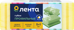 Губки для посуды ЛЕНТА профильные 9х7х4,4см, 5+1шт, крупный план