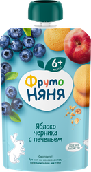 Пюре фруктовое ФРУТОНЯНЯ Яблоко и черника, с печеньем, с 6 месяцев, 90г, фотография