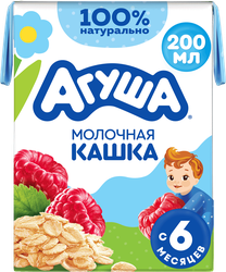 Кашка овсяная детская АГУША Вставай-ка молочная 2,5%, с малиной, с 6 месяцев,  200мл, вид