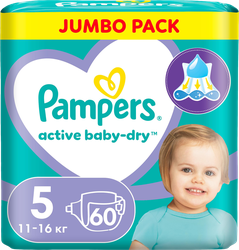 Подгузники PAMPERS Active Baby-Dry Junior 5 11–16кг, 60шт, фотография
