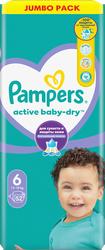 Подгузники PAMPERS Active Baby-Dry Extra Large 6 13–18кг, 52шт, фотография