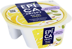 Йогурт EPICA Crispy Лимон, семена тыквы, печенье, белый шоколад 8,6%, без змж, 140г, крупный план