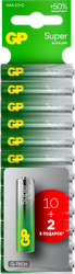 Батарейки алкалиновые GP Super Alkaline АAA, 10+2шт бесплатно, крупный план