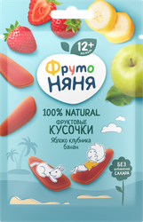 Фруктовые кусочки ФРУТОНЯНЯ Яблоко, клубника и банан, с 12 месяцев, 15г, картинка