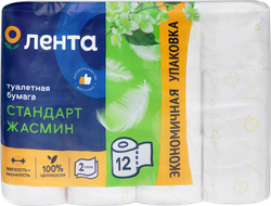 Бумага туалетная ЛЕНТА 2 слоя с ароматом жасмина белая, 12шт, изображение