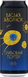 Напиток пивной ВАСЬКА И ВОЛЧОК Сливовый Портер нефильтрованный пастеризованный осветленный 7%, 0.45л, фото