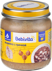 Пюре мясо-растительное BEBIVITA Первое меню малыша Индейка с гречкой, с 6 месяцев, 100г, фотография