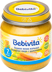 Пюре мясо-овощное BEBIVITA Овощи с цыпленком, с 7 месяцев, 100г, изображение