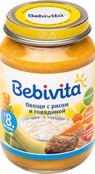 Пюре мясо-растительное BEBIVITA Овощи с рисом и говядиной, с 8 месяцев, 190г, фото