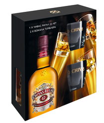 Виски CHIVAS REGAL Шотландский купажированный 12 лет, 40%, п/у + 2 стакана, 0.7л, фотография