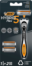 Бритва мужская BIC Hybrid 5 Flex 5 лезвий с 2 сменными кассетами, крупный план