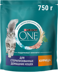 Корм сухой для взрослых кошек PURINA ONE для стерилизованных и кастрированных, живущих в домашних условиях, с высоким содержанием курицы и цельными злаками, 750г, изображение
