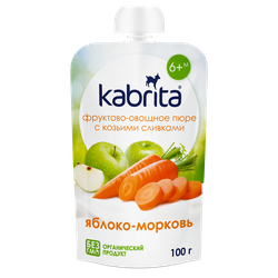 Пюре фруктово-овощное KABRITA Яблоко-морковь с козьими сливками, с 6 месяцев, 100г, крупный план