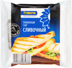 Сыр плавленый ЛЕНТА Сливочный, 45%, без змж, слайсы, 130г, крупный план