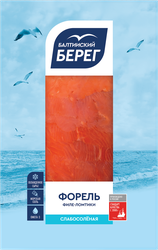 Форель слабосоленая БАЛТИЙСКИЙ БЕРЕГ филе-ломтики, 100г, вид