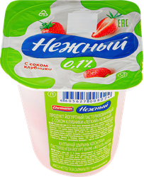 Йогурт НЕЖНЫЙ Легкий с соком клубники 0,1%, без змж, 95г, крупный план