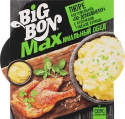 Пюре картофельное BIGBON MAXимальный обед По-домашнему, с кусочками  тушеной курицы, 110г, картинка