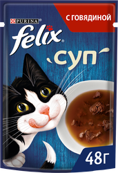 Корм влажный для взрослых кошек FELIX Суп с говядиной, 48г, детальное фото
