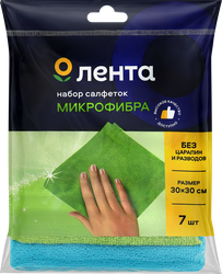 Салфетки ЛЕНТА универсальные микрофибра 30х30см, Арт. TC902, 7шт, вид