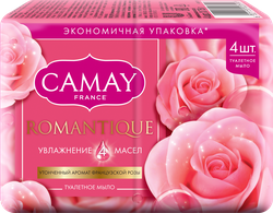 Туалетное мыло CAMAY Romantique с ароматом алых роз 4x75г, изображение