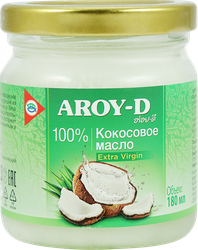 Масло кокосовое AROY-D Extra Virgin, 180мл, крупный план