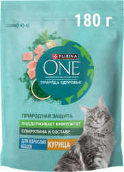 Корм сухой для взрослых кошек PURINA ONE Природа Здоровья со спирулиной, с высоким содержанием курицы, 180г, вид