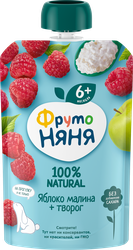 Пюре фруктово-творожное ФРУТОНЯНЯ Яблоко, малина, творог, с 6 месяцев, 90г, детальное фото