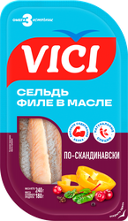Сельдь Тихоокеанская VICI По-скандинавски, филе в масле, 240г, картинка