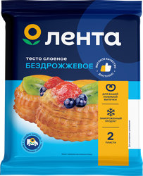 Изображение товара Тесто бездрожжевое ЛЕНТА слоеное, 500г