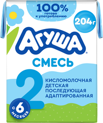 Смесь кисломолочная детская АГУША 2 3,4%, с 6 месяцев, без змж, 204г, картинка