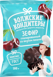 Зефир ВОЛЖСКИЕ КОНДИТЕРЫ со вкусом вишни, глазированный, 180г, крупный план