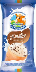 Изображение товара Мороженое КОРОВКА ИЗ КОРЕНОВКИ Пломбир с шоколадной крошкой 15%, без змж, вафельный стаканчик, 80г