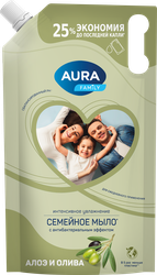 Мыло жидкое AURA Family Олива и сок алоэ, с антибактериальным эффектом, 1000мл, детальное фото