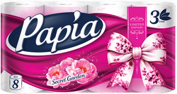 Бумага туалетная PAPIA Secret Garden 3-слоя, 8шт, вид