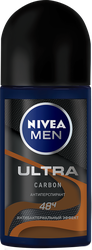 Антиперспирант роликовый мужской NIVEA Ultra Carbon, 50мл, крупный план