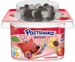 Йогурт для детей РАСТИШКА Клубника со злаковым драже в белом и молочном шоколаде 3%, без змж, 115г, картинка