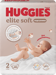 Подгузники HUGGIES Elite Soft 2 4–6кг, 82шт, крупный план