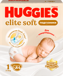 Подгузники HUGGIES Elite Soft 1 3–5кг, 84шт, фото