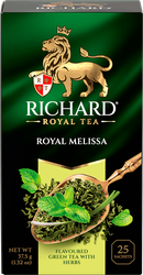 Чай зеленый RICHARD Royal Melissa с мятой и цедрой, 25пак, крупный план