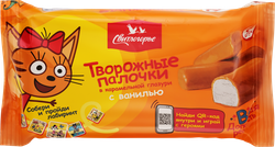 Палочки творожные глазированные СВИТЛОГОРЬЕ Три кота с ванилью в карамельной глазури 16%, без змж, палочки, 180г, фото