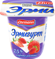 Продукт йогуртный EHRMANN Эрмигурт Экстра Сливочный с клубникой и земляникой 7,5%, без змж, 100г, фотография