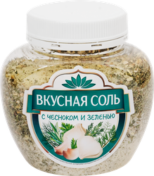 Соль ВКУСНАЯ СОЛЬ с чесноком и зеленью, 400г, крупный план